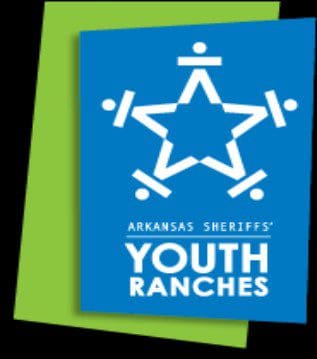 A blue and white logo for the arkansas sheriff 's youth ranches.